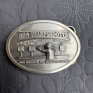 Vintage NRA Sharpshooter Belt Buckle Pewter Silver Color Collectible Western Gif
